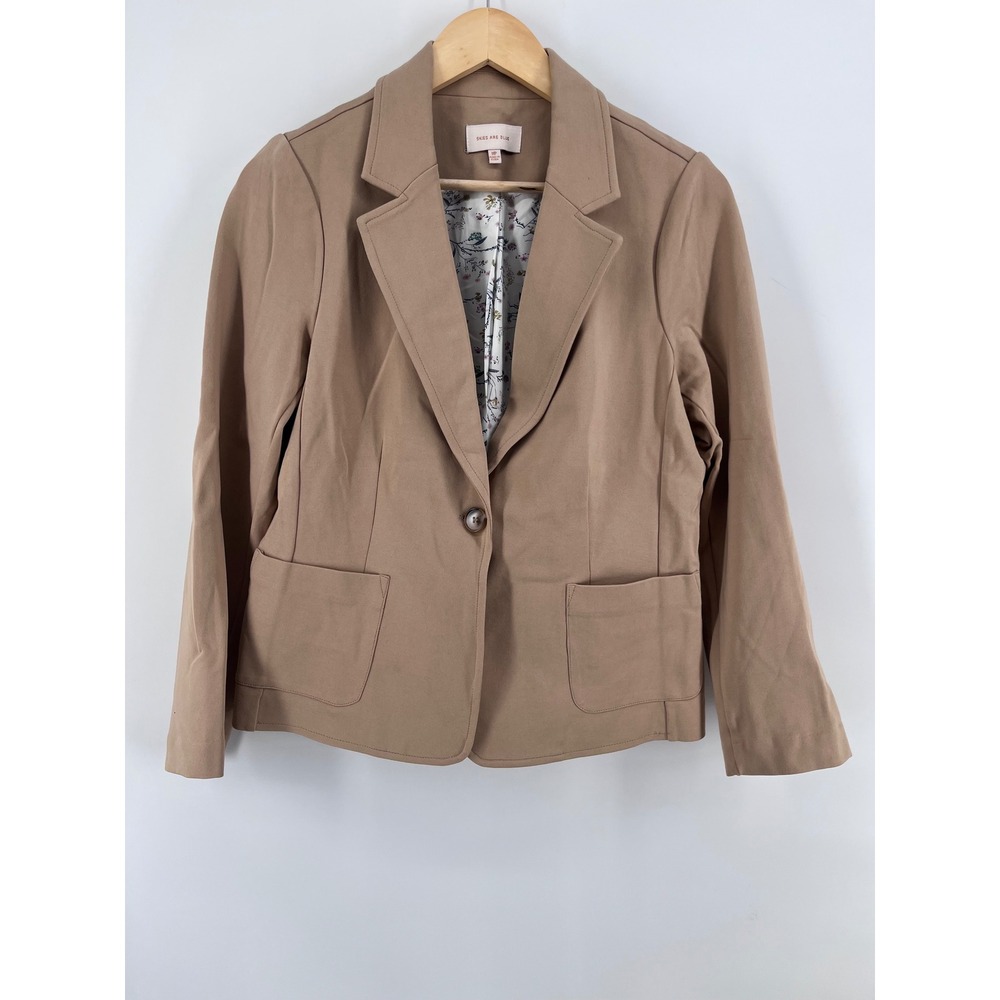 Tan Blazer Floral Lining Single Button Jacket Petite M MP Business Professional